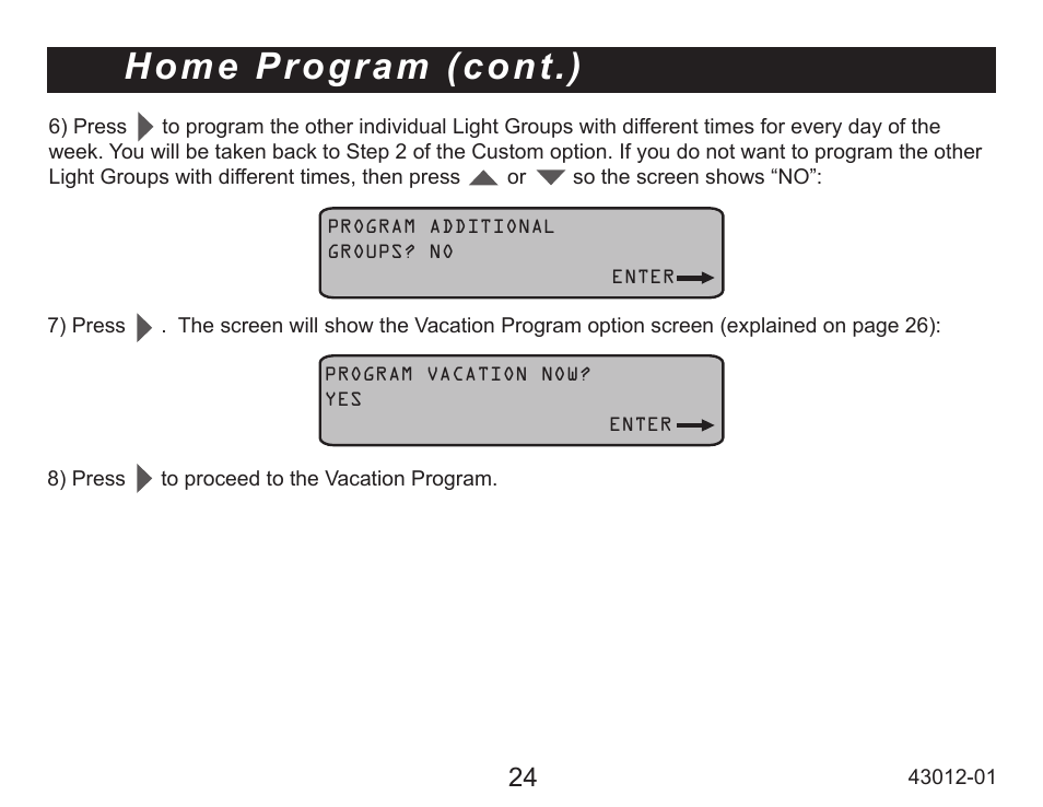 Home program (cont.) | Hunter Fan 45051 User Manual | Page 24 / 73