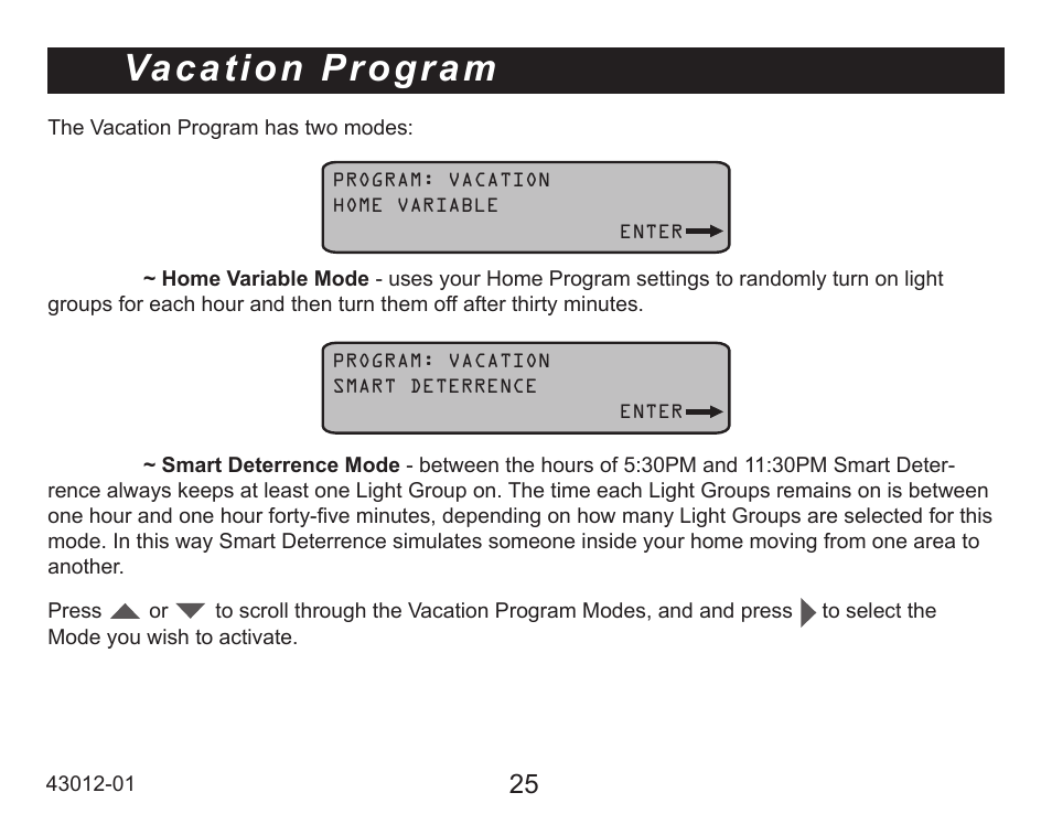 Vacation program | Hunter Fan 45051 User Manual | Page 25 / 73
