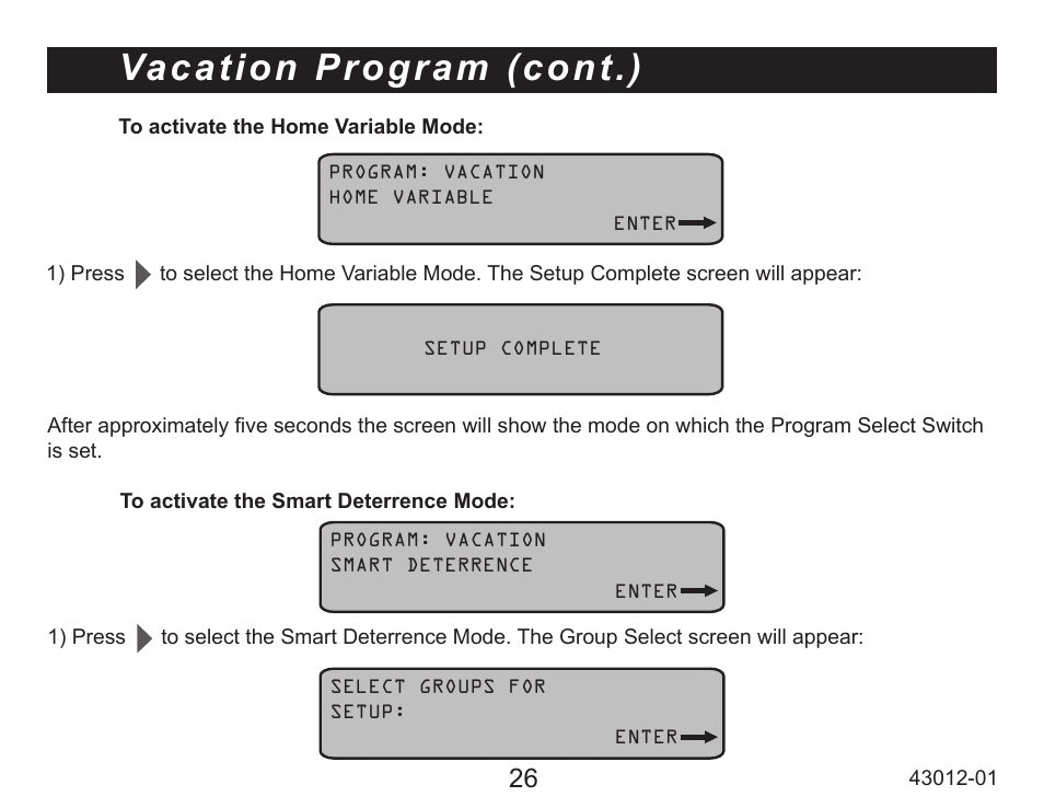 Vacation program (cont.) | Hunter Fan 45051 User Manual | Page 26 / 73