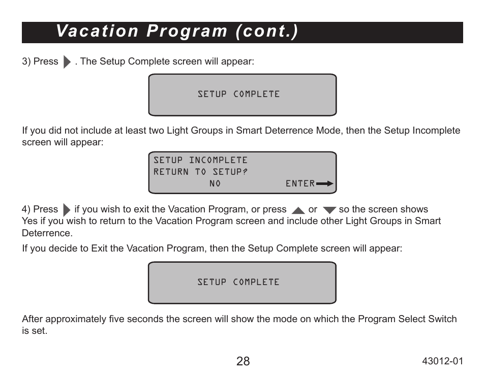 Vacation program (cont.) | Hunter Fan 45051 User Manual | Page 28 / 73