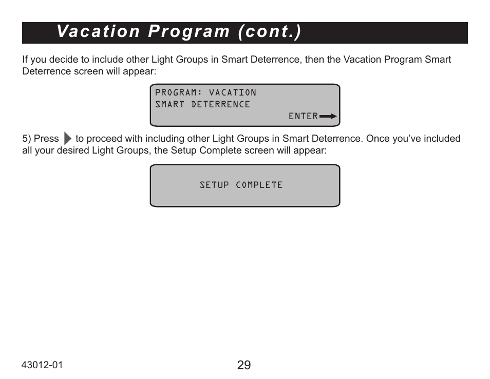 Vacation program (cont.) | Hunter Fan 45051 User Manual | Page 29 / 73