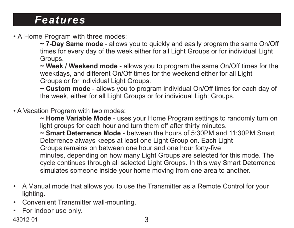 Features | Hunter Fan 45051 User Manual | Page 3 / 73