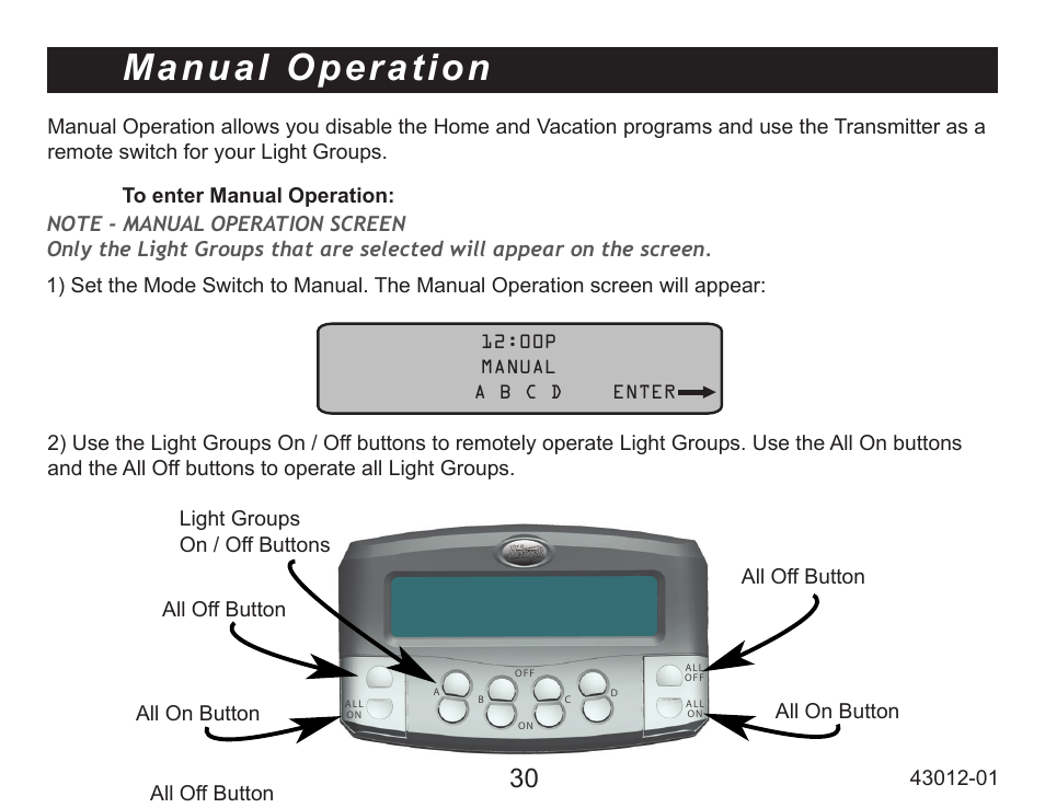 Manual operation | Hunter Fan 45051 User Manual | Page 30 / 73