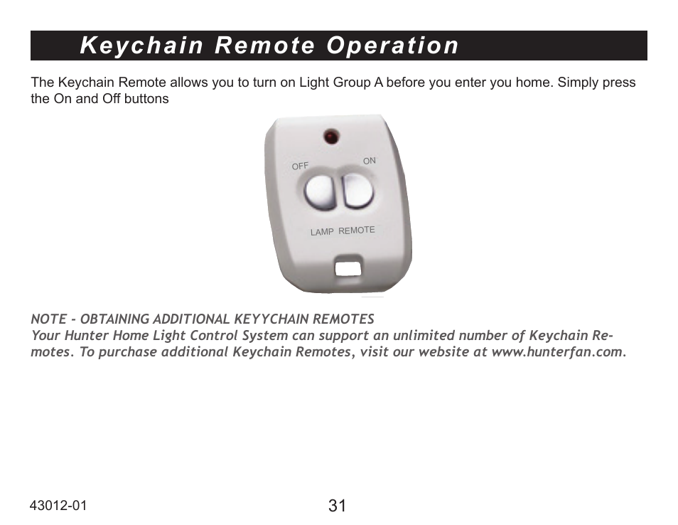 Keychain remote operation | Hunter Fan 45051 User Manual | Page 31 / 73