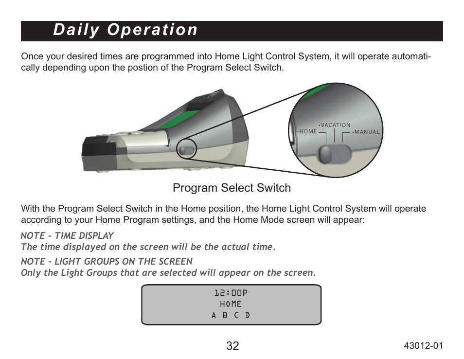 Daily operation, Program select switch | Hunter Fan 45051 User Manual | Page 32 / 73