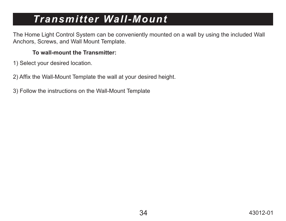 Transmitter wall-mount | Hunter Fan 45051 User Manual | Page 34 / 73