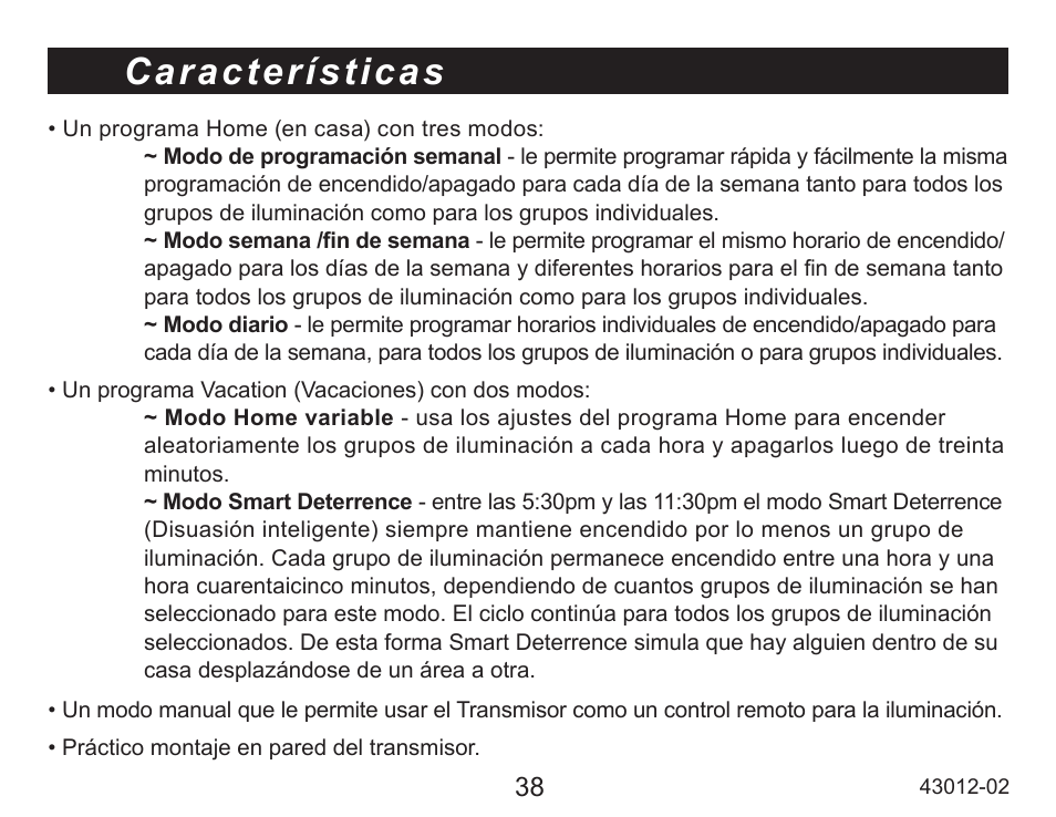 Características | Hunter Fan 45051 User Manual | Page 39 / 73