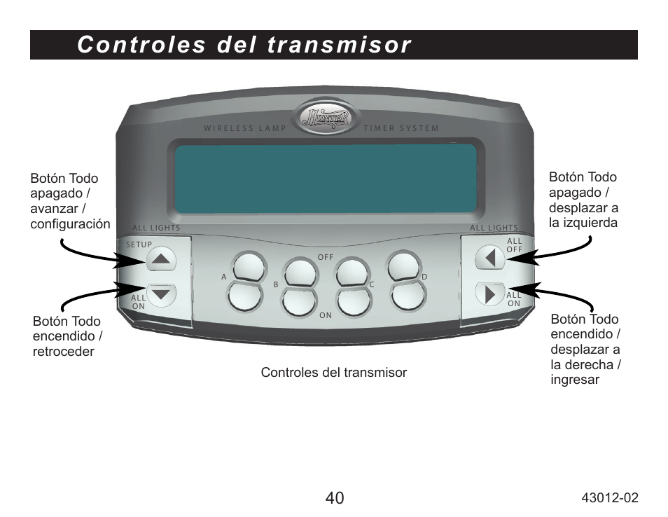 Controles del transmisor | Hunter Fan 45051 User Manual | Page 41 / 73