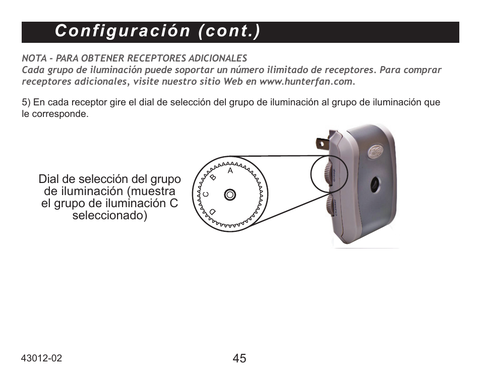 Configuración (cont.) | Hunter Fan 45051 User Manual | Page 46 / 73