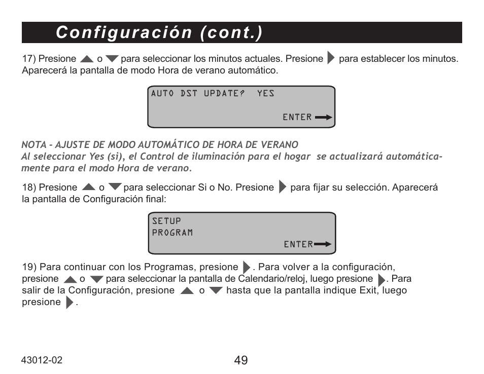 Configuración (cont.) | Hunter Fan 45051 User Manual | Page 50 / 73