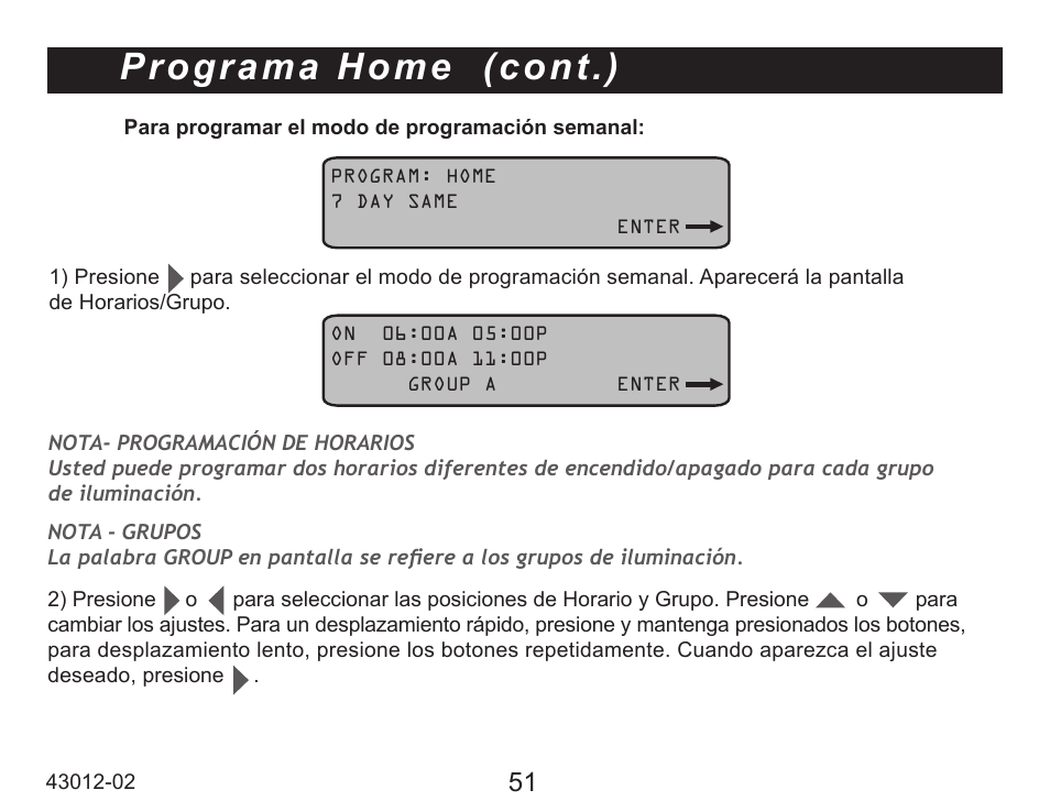 Programa home (cont.) | Hunter Fan 45051 User Manual | Page 52 / 73