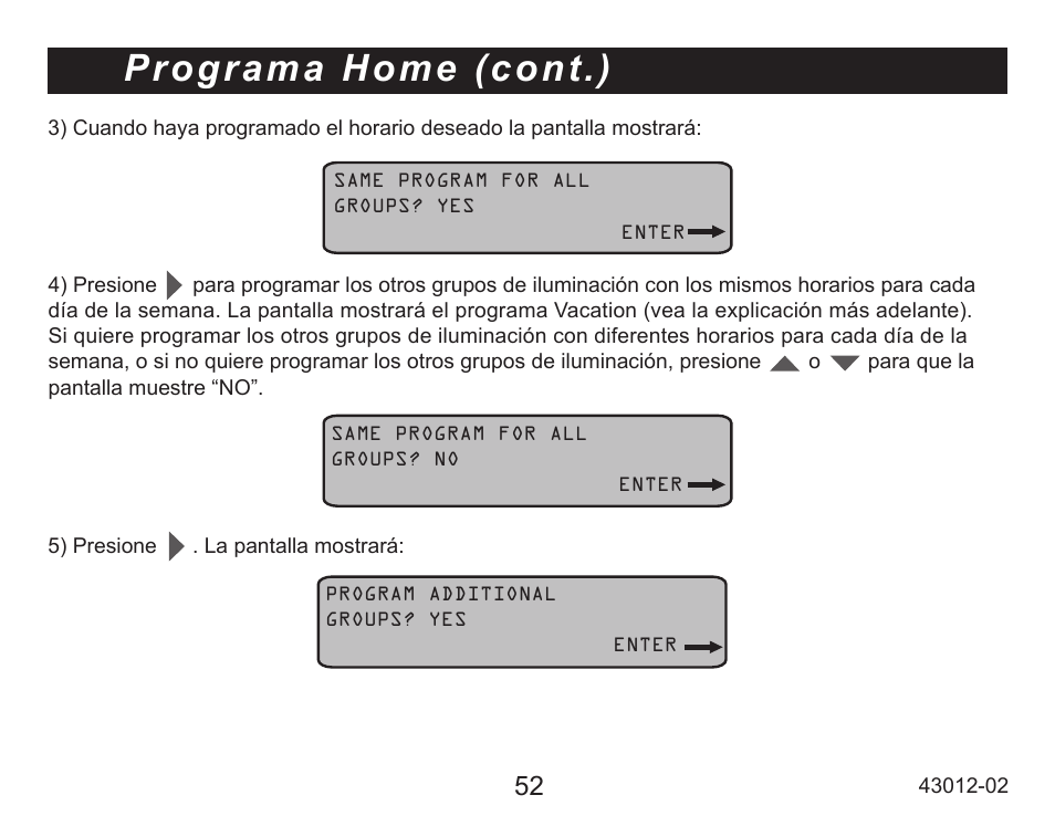 Programa home (cont.) | Hunter Fan 45051 User Manual | Page 53 / 73