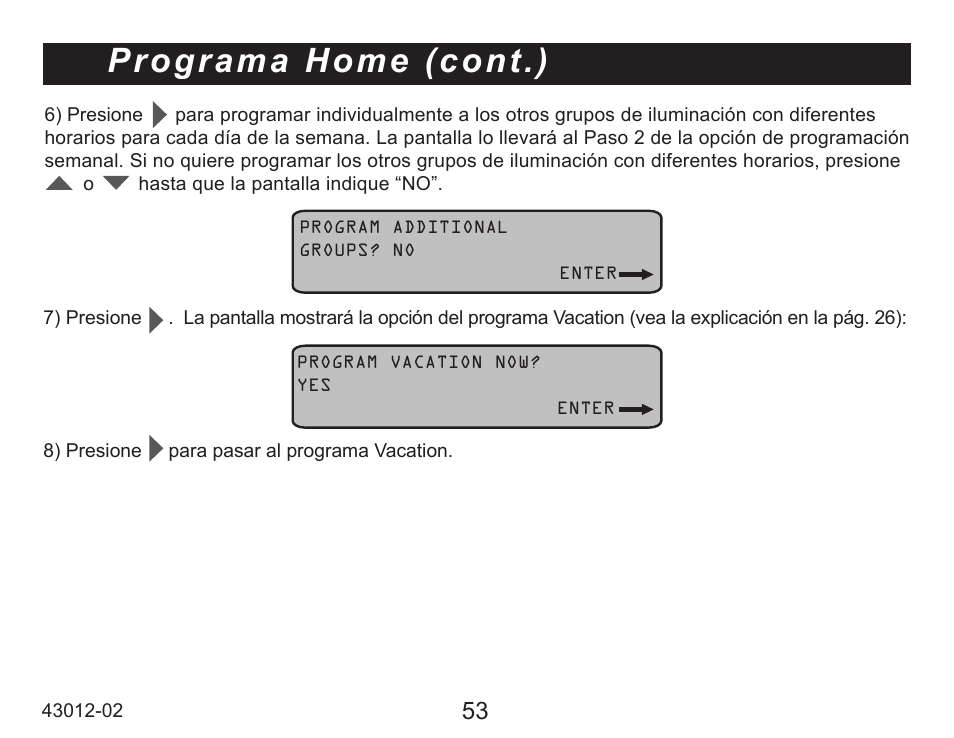 Programa home (cont.) | Hunter Fan 45051 User Manual | Page 54 / 73