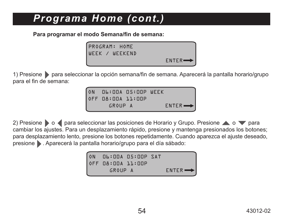 Programa home (cont.) | Hunter Fan 45051 User Manual | Page 55 / 73
