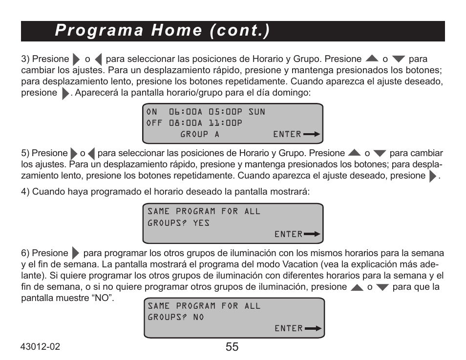 Programa home (cont.) | Hunter Fan 45051 User Manual | Page 56 / 73