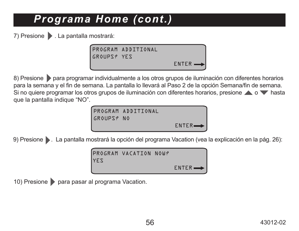 Programa home (cont.) | Hunter Fan 45051 User Manual | Page 57 / 73