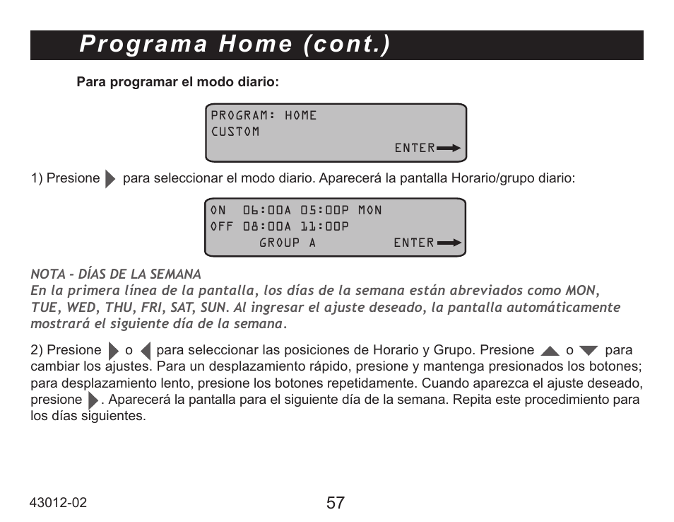 Programa home (cont.) | Hunter Fan 45051 User Manual | Page 58 / 73