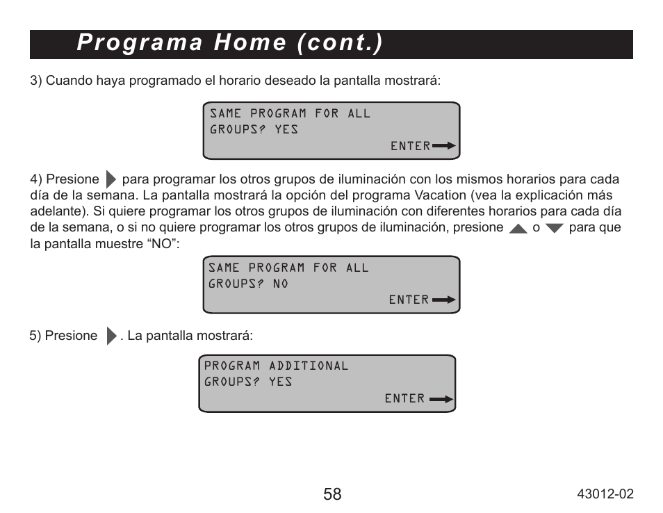 Programa home (cont.) | Hunter Fan 45051 User Manual | Page 59 / 73