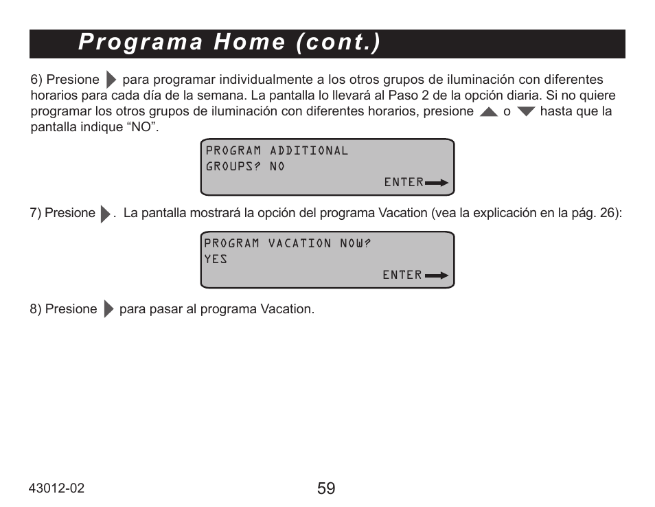 Programa home (cont.) | Hunter Fan 45051 User Manual | Page 60 / 73