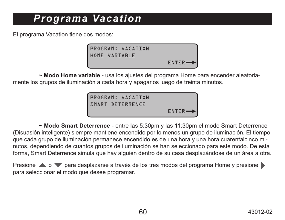 Programa vacation | Hunter Fan 45051 User Manual | Page 61 / 73