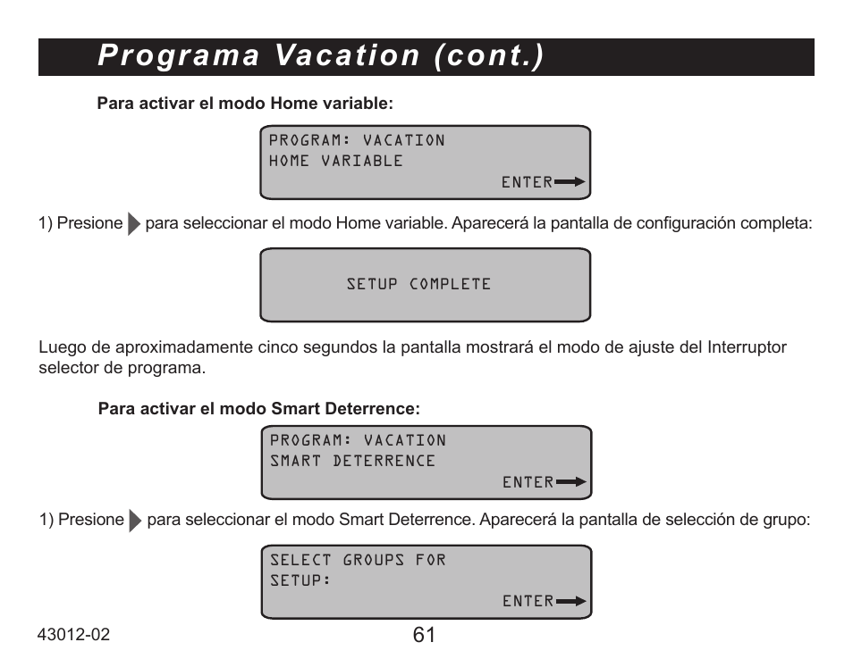Programa vacation (cont.) | Hunter Fan 45051 User Manual | Page 62 / 73