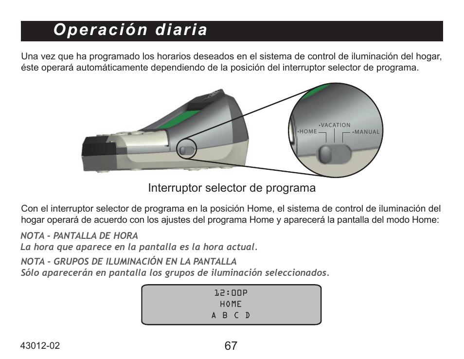 Operación diaria, Interruptor selector de programa | Hunter Fan 45051 User Manual | Page 68 / 73
