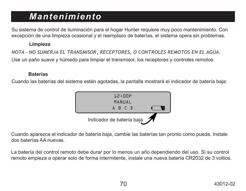 Mantenimiento | Hunter Fan 45051 User Manual | Page 71 / 73