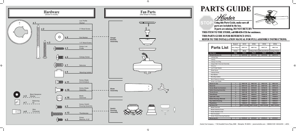 Hunter Fan 20181 User Manual | 2 pages