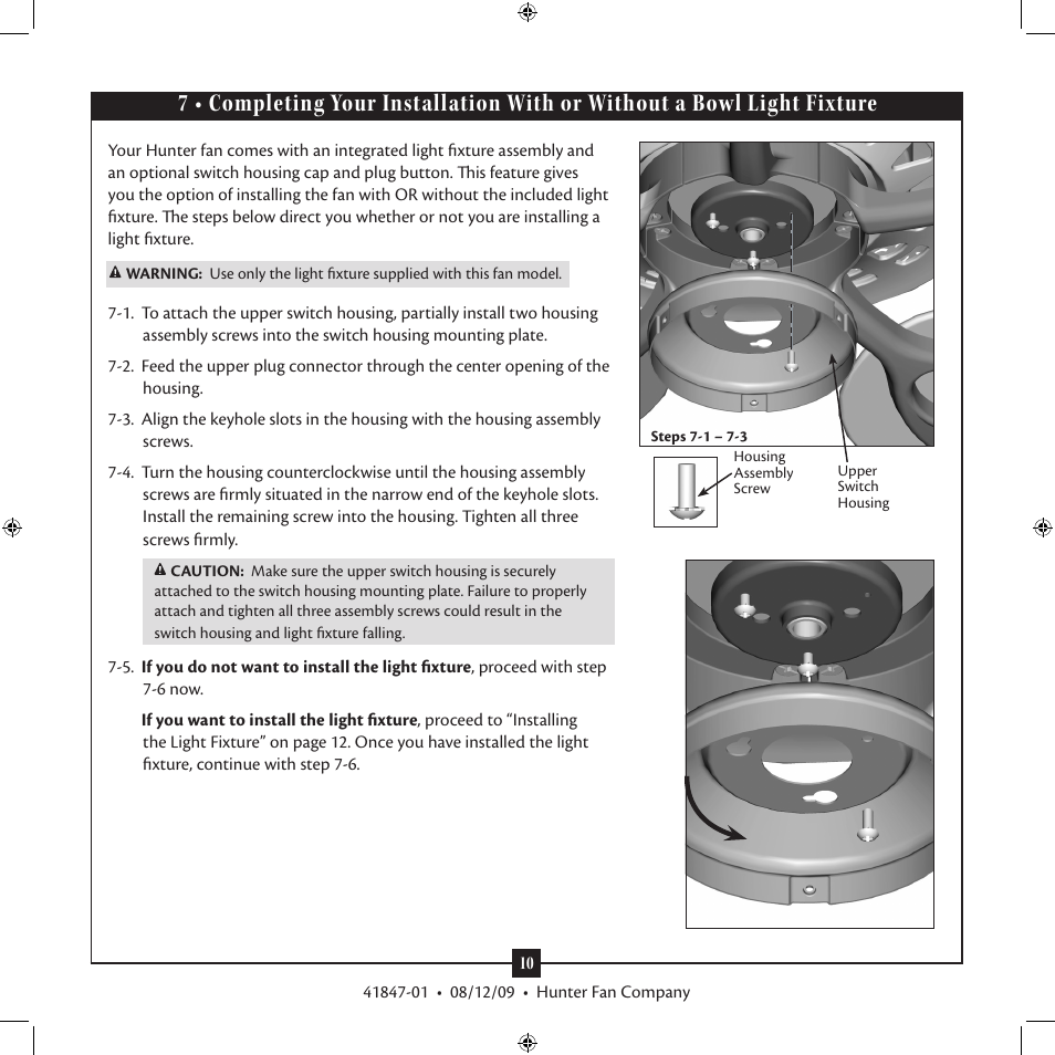 Hunter Fan Type G Models User Manual | Page 10 / 15