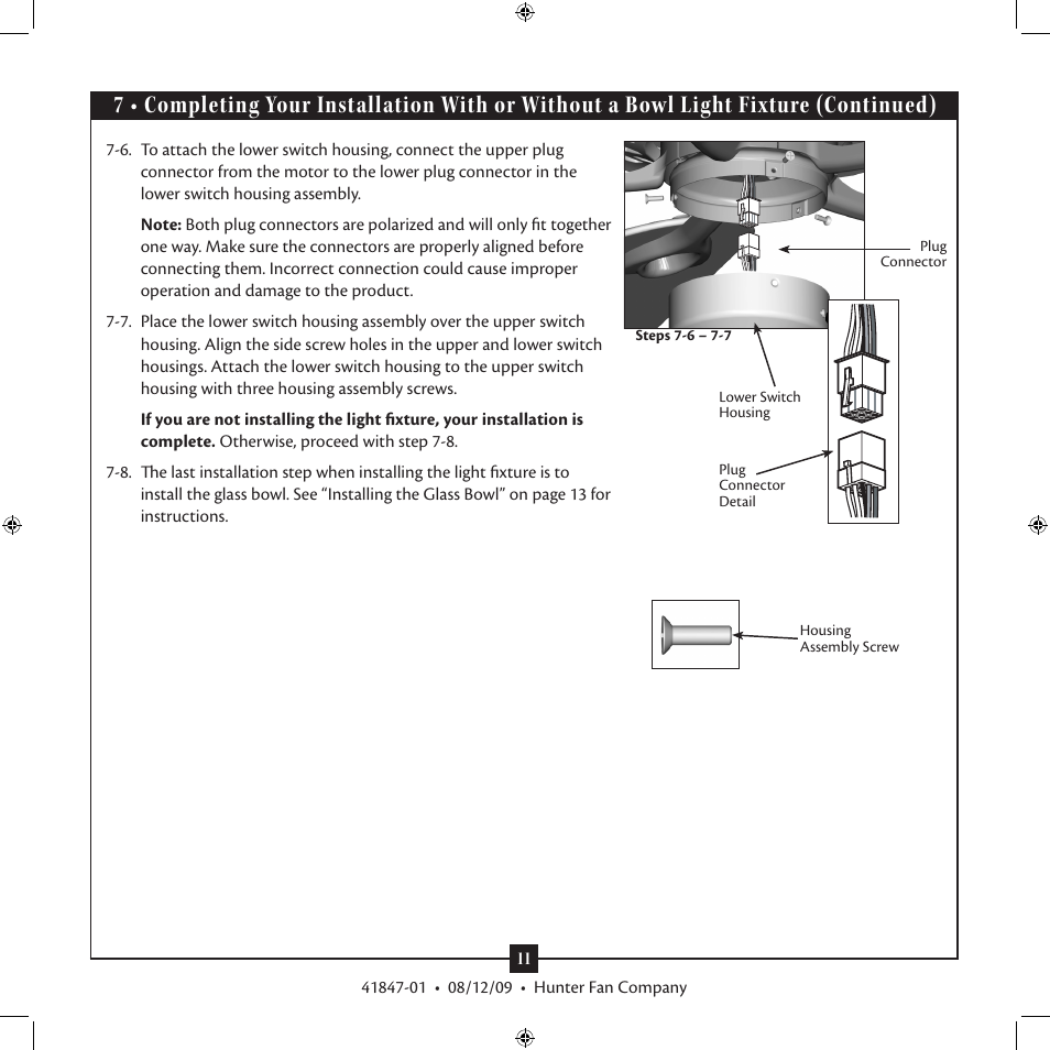 Hunter Fan Type G Models User Manual | Page 11 / 15