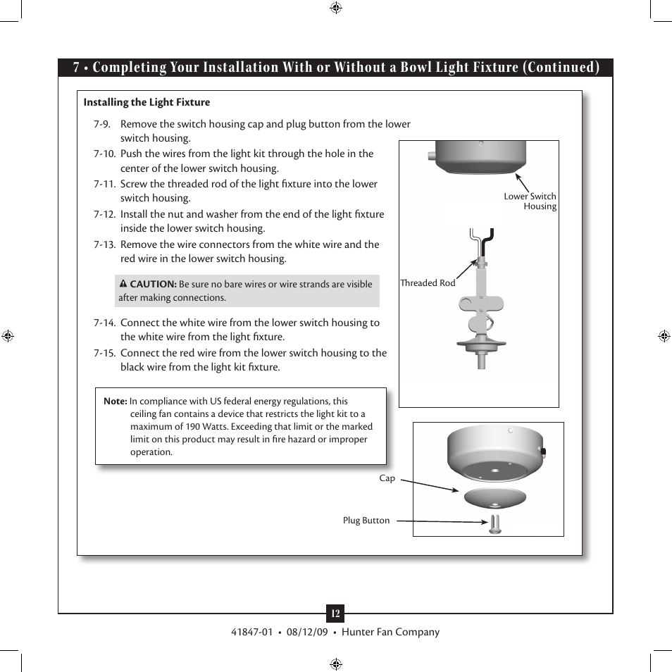 Hunter Fan Type G Models User Manual | Page 12 / 15