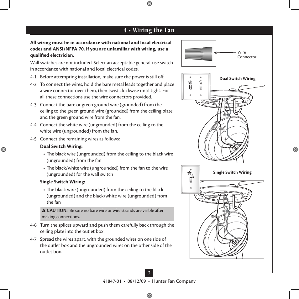 4 • wiring the fan | Hunter Fan Type G Models User Manual | Page 7 / 15