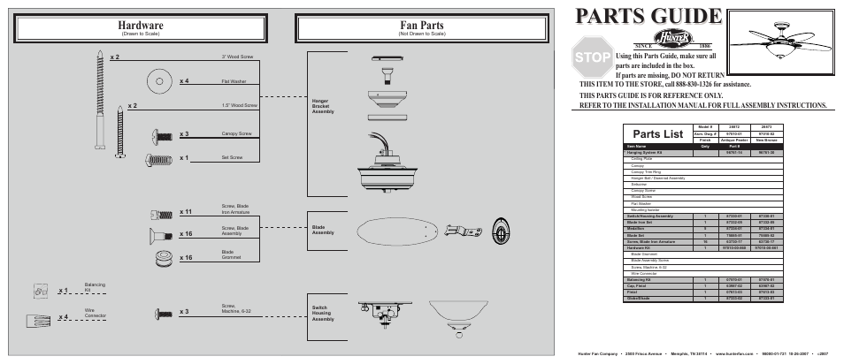 Hunter Fan 28873 User Manual | 2 pages