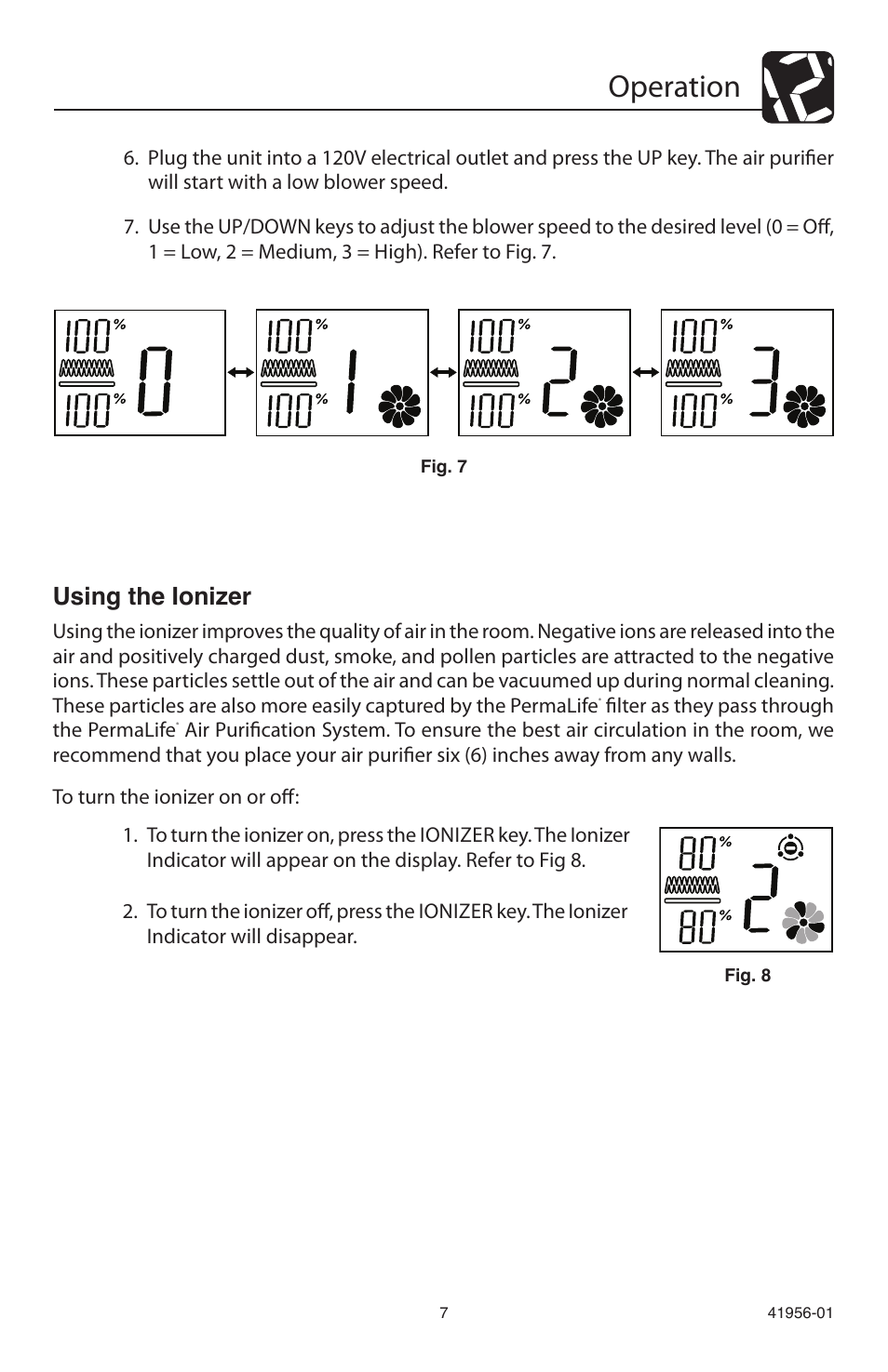 Operation, Using the ionizer | Hunter Fan 30540 User Manual | Page 7 / 16