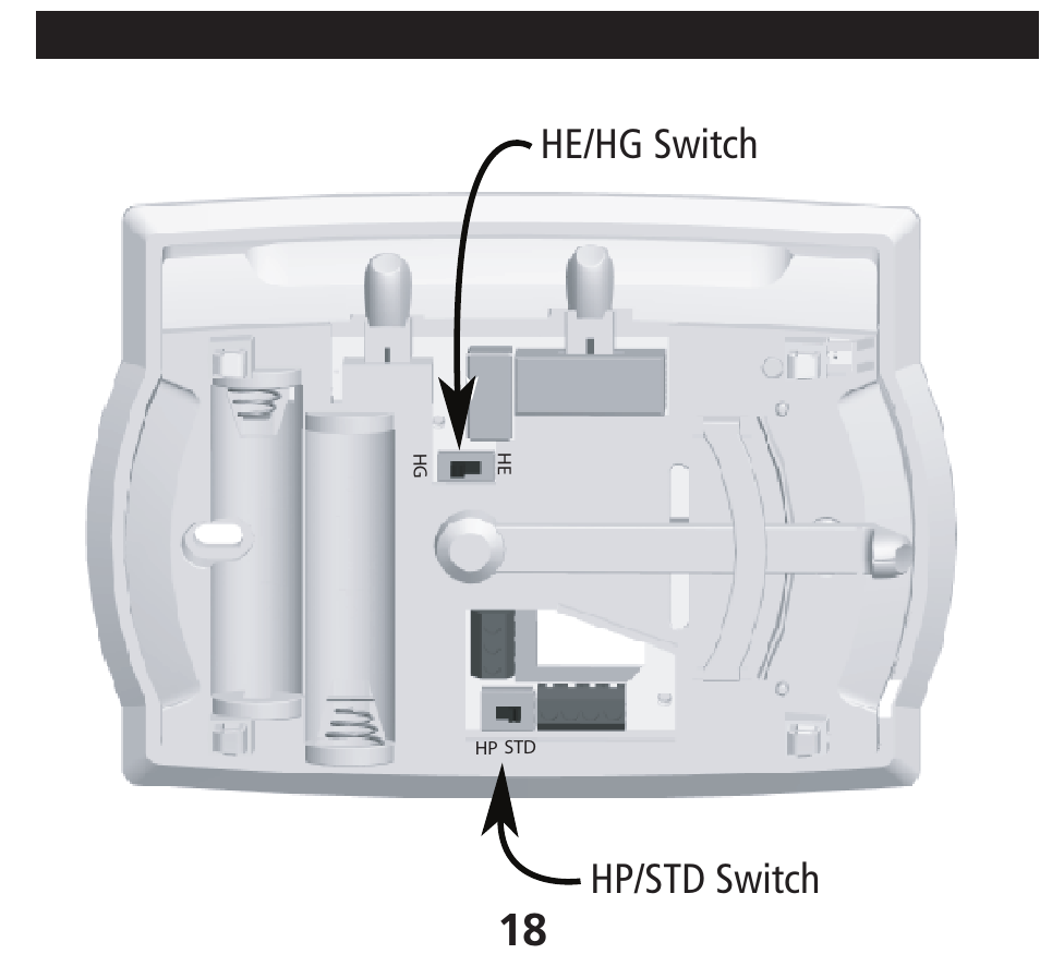 He/hg switch hp/std switch, Installing the thermostat, cont | Hunter Fan 40170 User Manual | Page 18 / 33