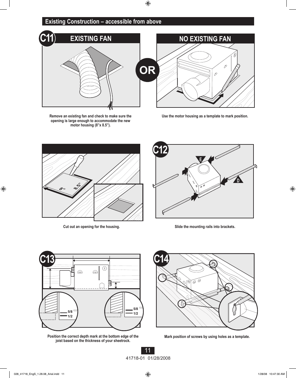 C13 c14, Existing fan, No existing fan | Hunter Fan Saturn 90058 User Manual | Page 11 / 40