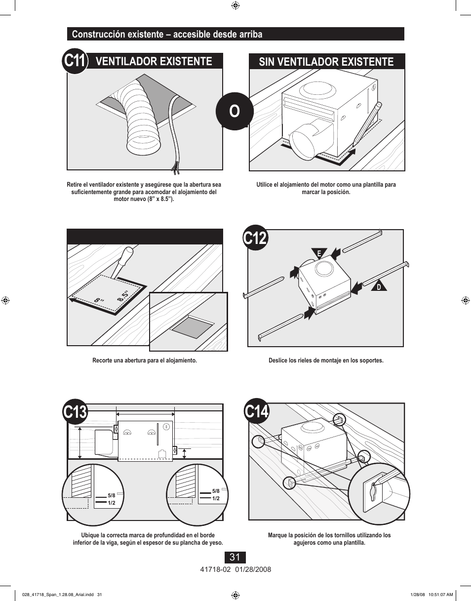 C13 c14, Ventilador existente, Sin ventilador existente | Hunter Fan Saturn 90058 User Manual | Page 31 / 40