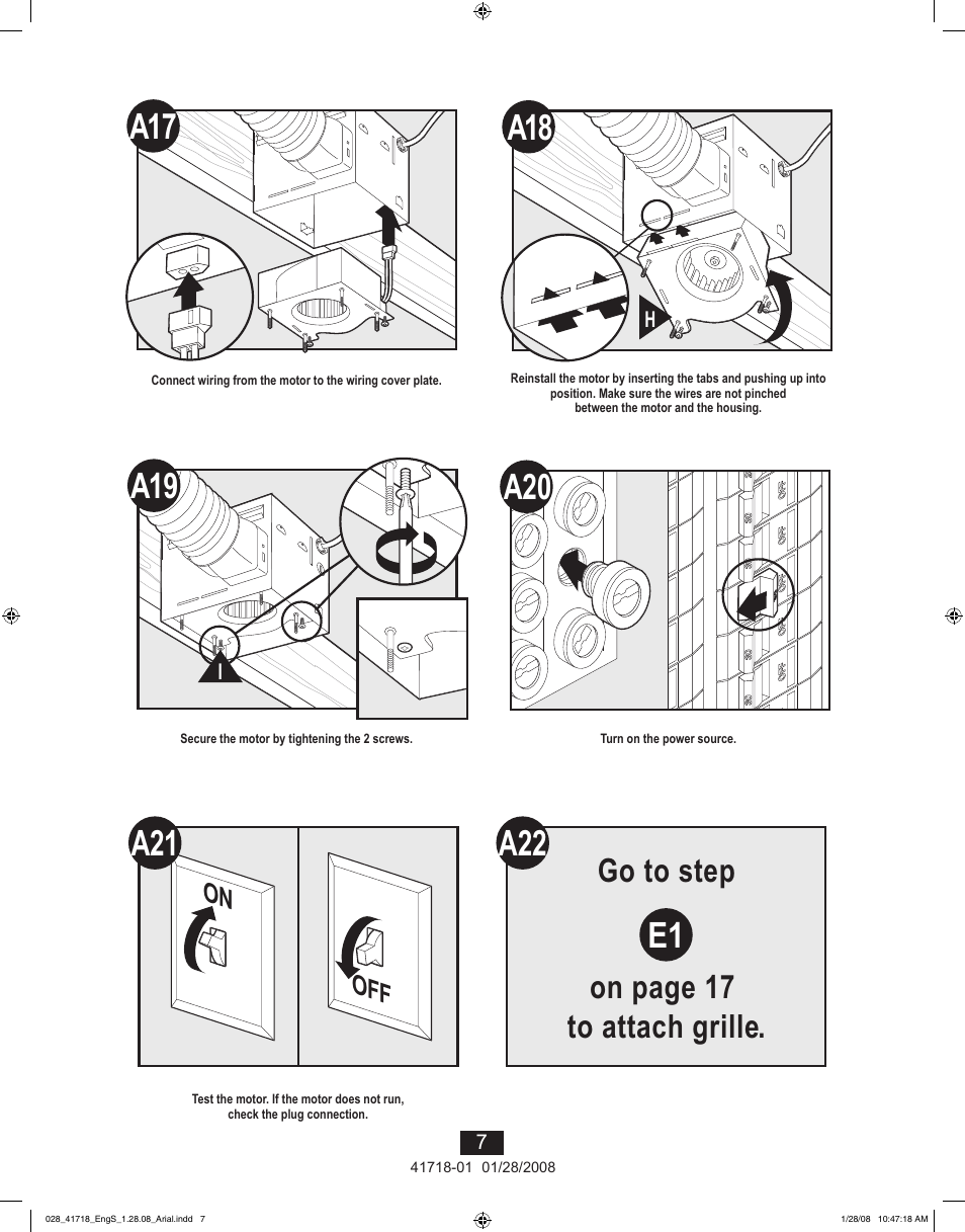 A22 e1, Go to step on page 17 to attach grille | Hunter Fan Saturn 90058 User Manual | Page 7 / 40