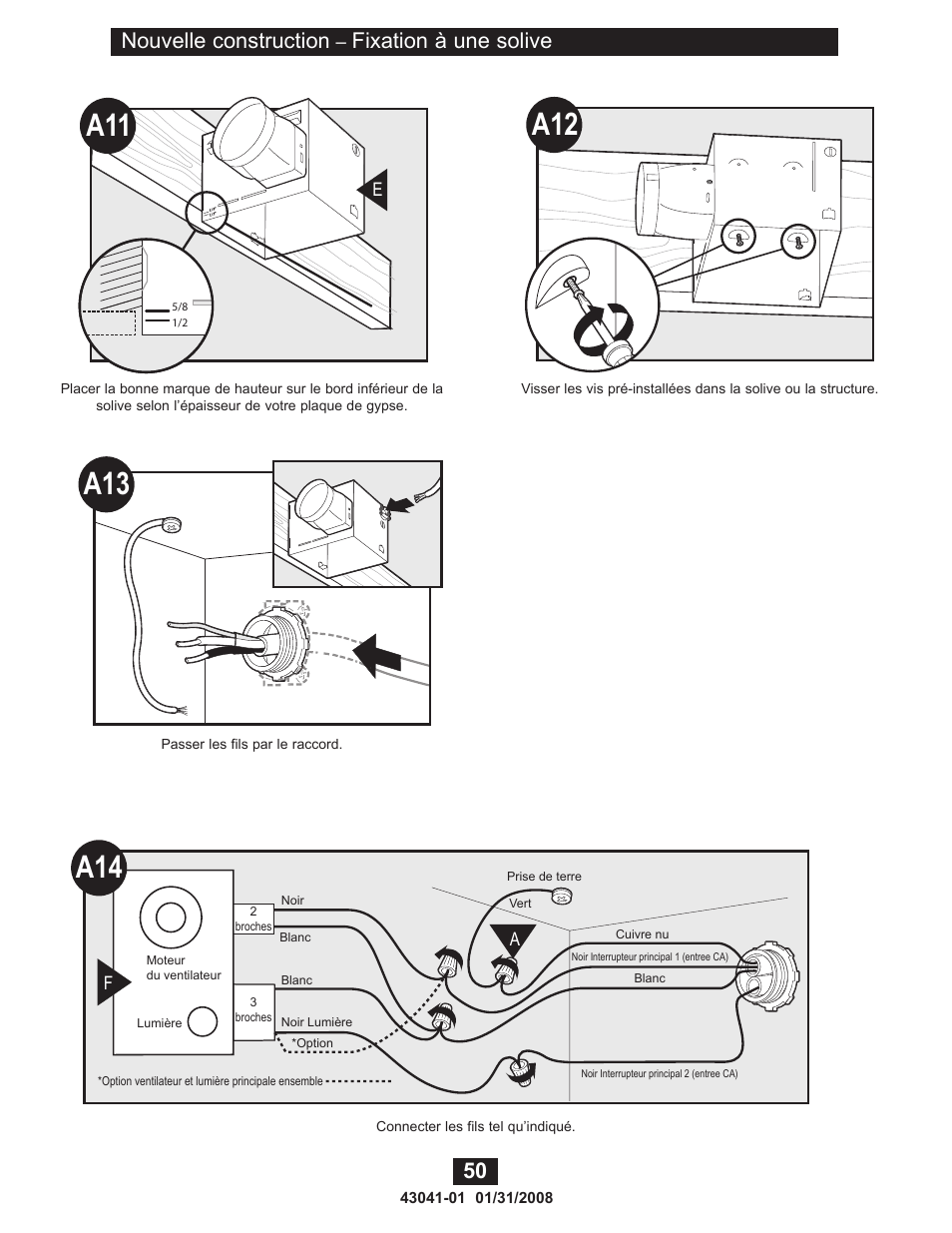 Nouvelle construction, Fixation à une solive | Hunter Fan 81021 User Manual | Page 50 / 65