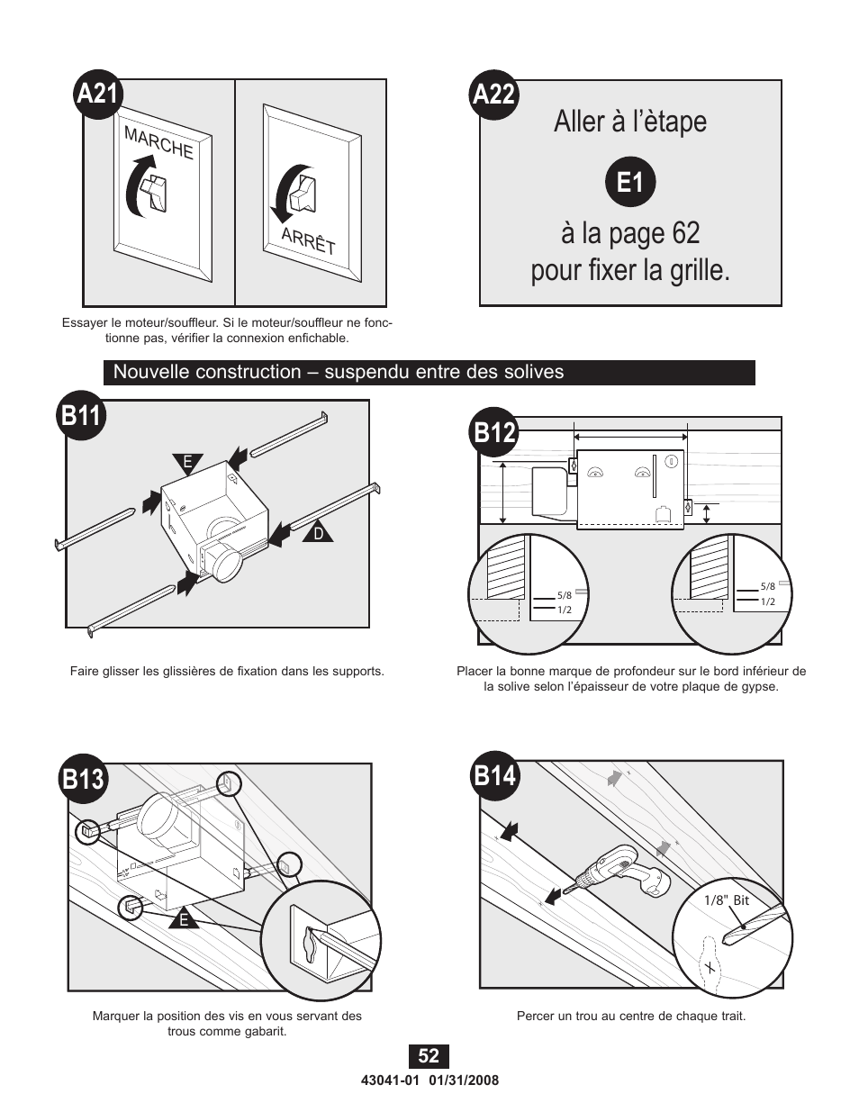 Aller à l’ètape à la page 62 pour fixer la grille, A22 e1 | Hunter Fan 81021 User Manual | Page 52 / 65