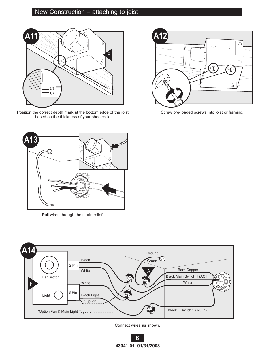 New construction – attaching to joist | Hunter Fan 81021 User Manual | Page 6 / 65