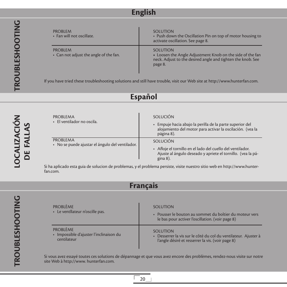 English | Hunter Fan 20081013 User Manual | Page 20 / 24