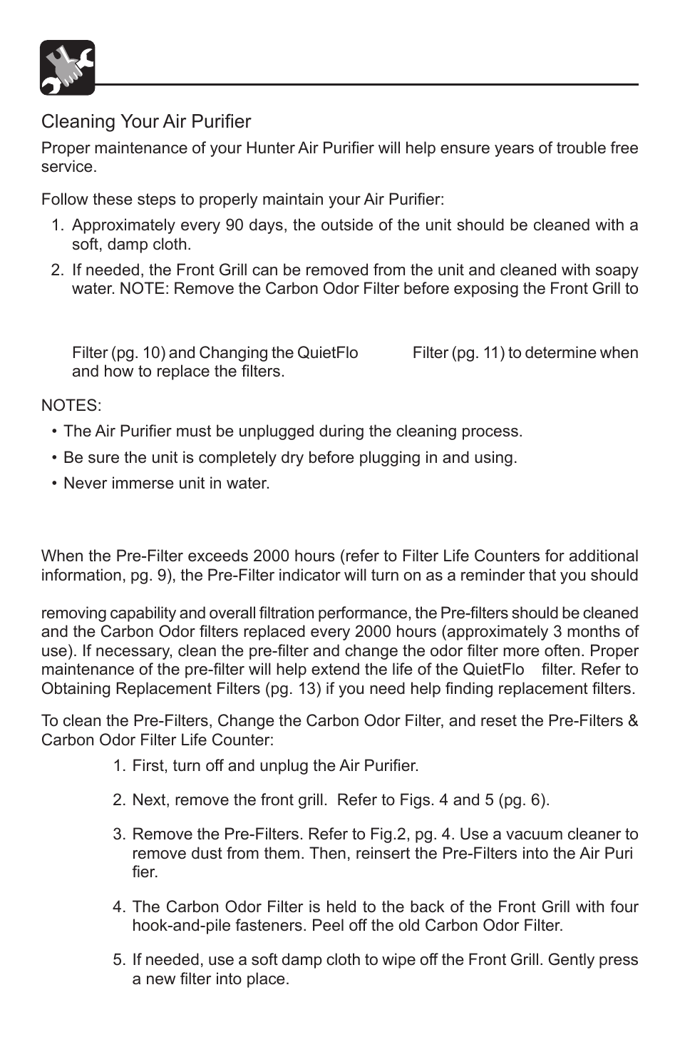 Cleaning your air purifier | Hunter Fan QUIET FLO PLUS 30785 User Manual | Page 10 / 16