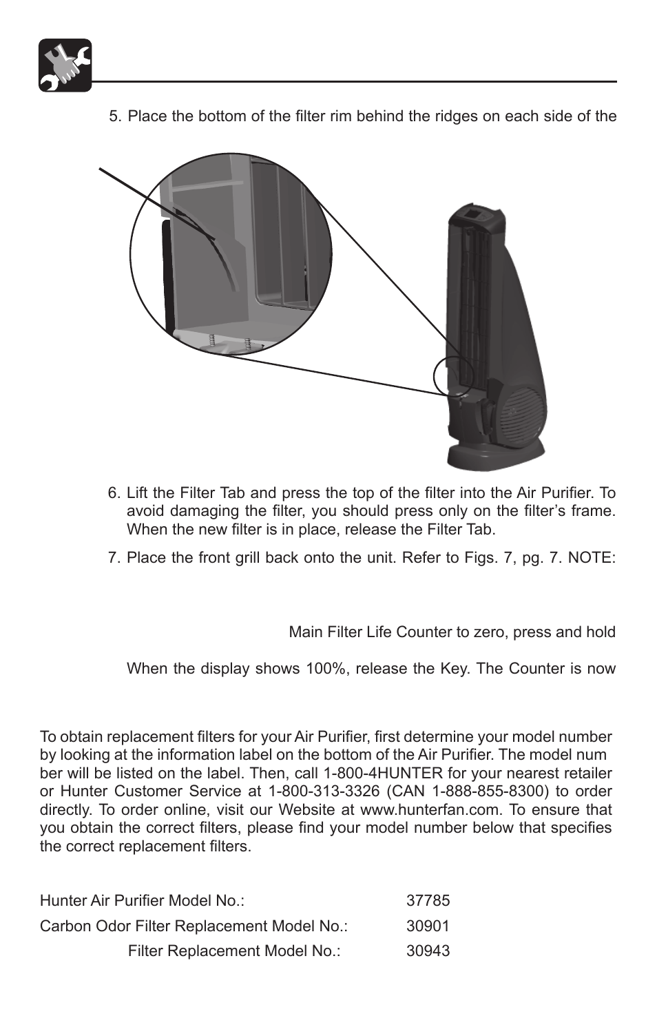 Obtaining replacement filters | Hunter Fan QUIET FLO PLUS 30785 User Manual | Page 12 / 16