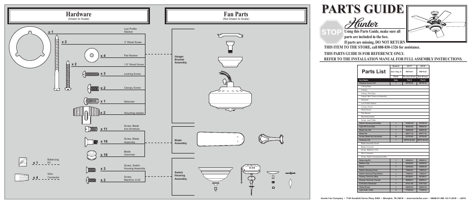 Hunter Fan 20177 User Manual | 2 pages