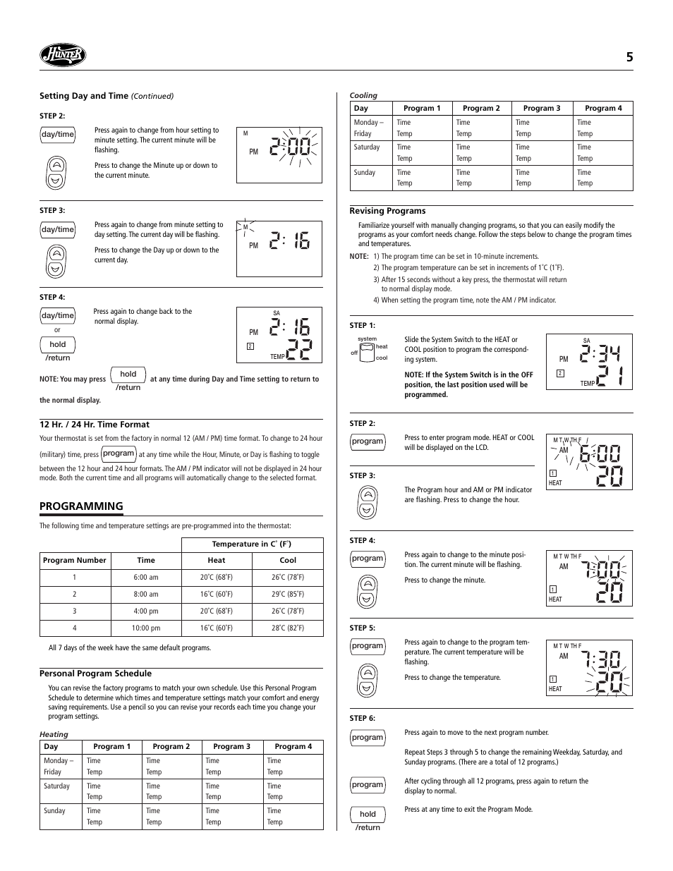 Programming | Hunter Fan 47250A User Manual | Page 5 / 7