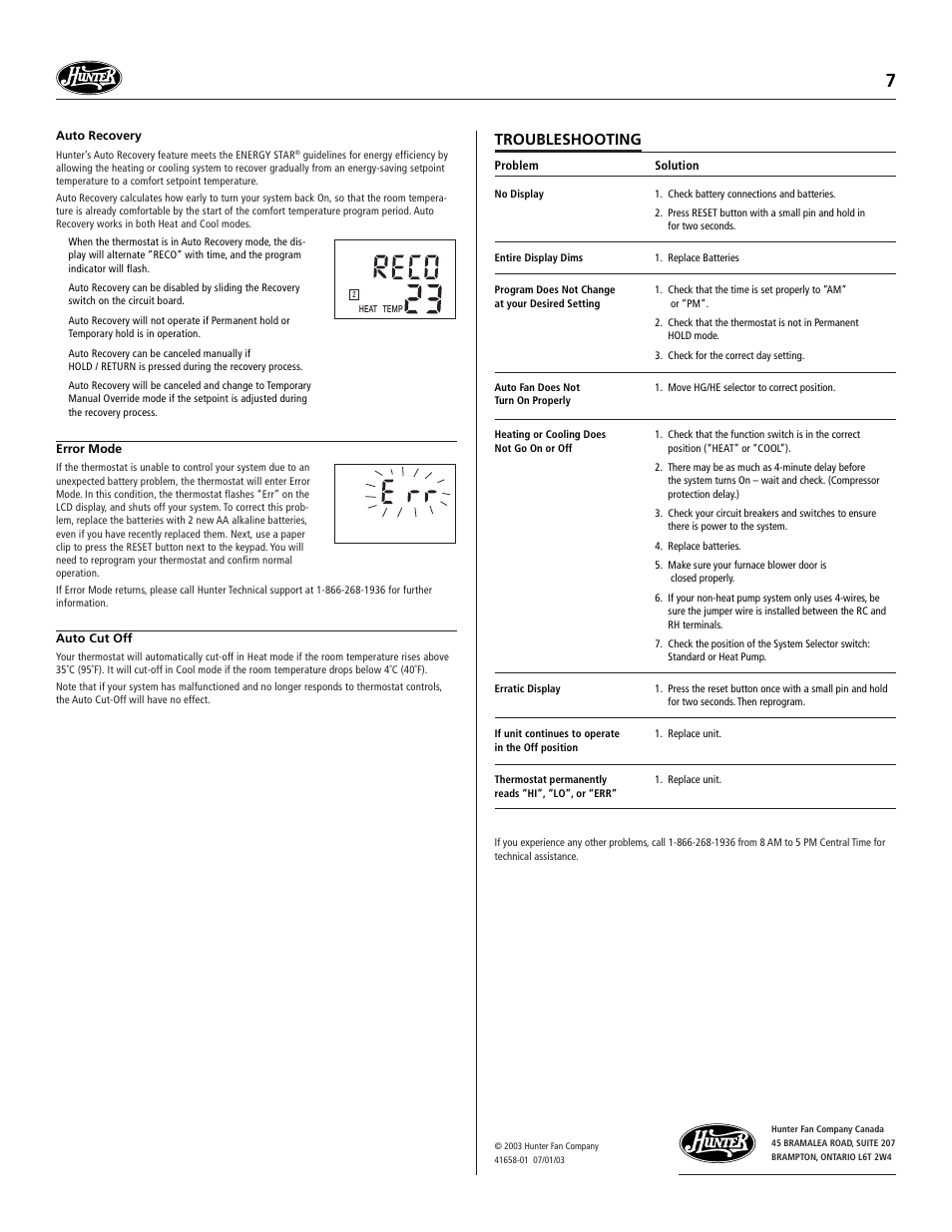 Troubleshooting | Hunter Fan 47250A User Manual | Page 7 / 7
