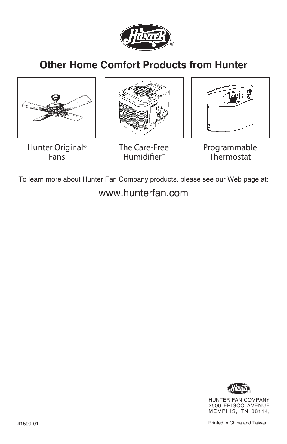 The care-free humidifier, Programmable thermostat hunter original, Fans | Hunter Fan 30527 User Manual | Page 17 / 17