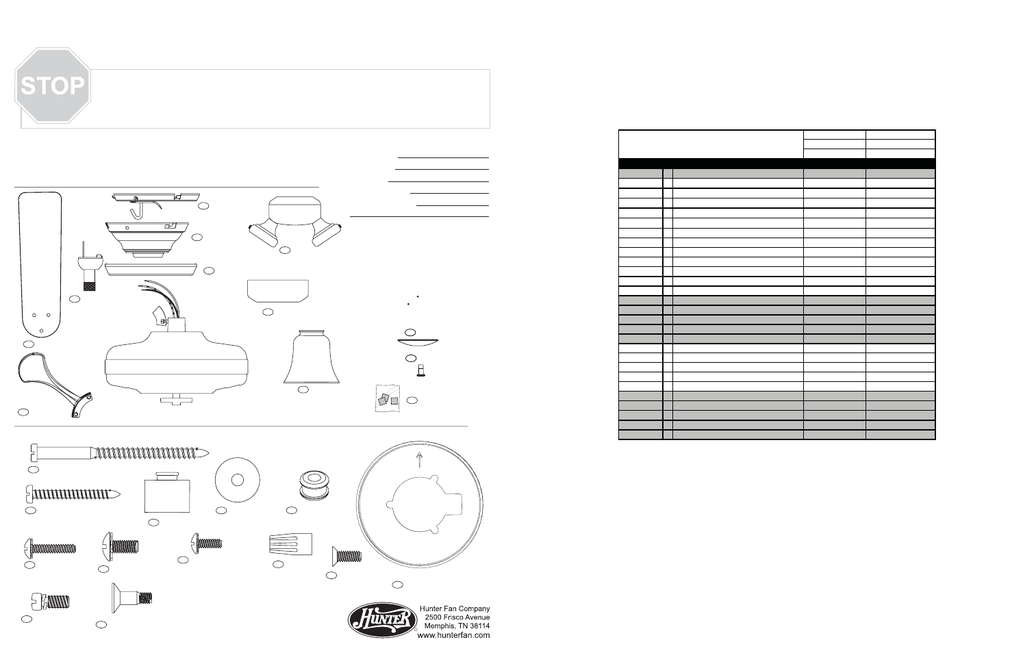 Hunter Fan 20543 User Manual | 2 pages