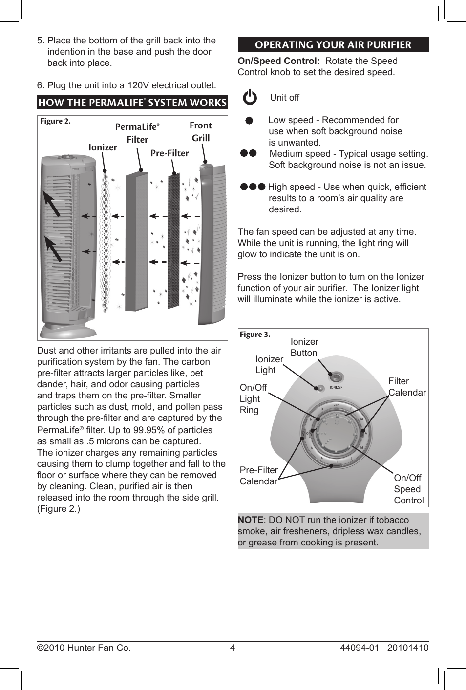 How the permalife, System works, Operating your air purifier | Hunter Fan PERMALIFE 30793 User Manual | Page 4 / 8